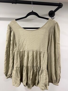 American Eagle Outfitters Sage Green Tiered Blouse Open Back